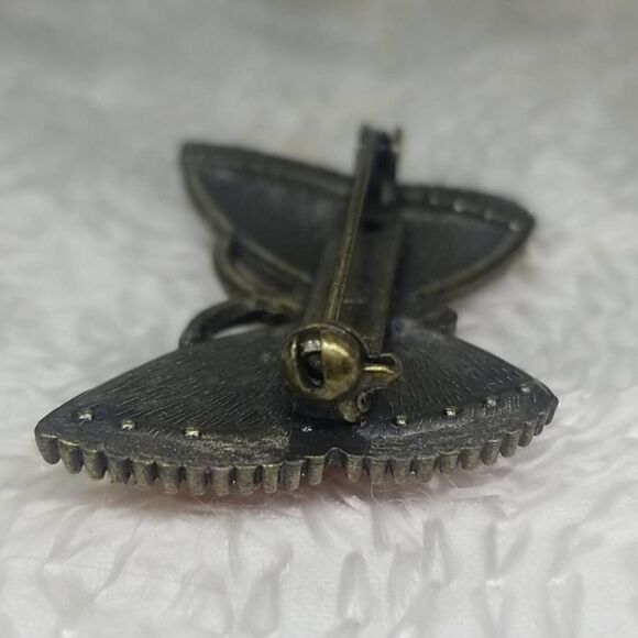 Vintage Butterfly Pink Swirl Pearl red Crystal Pin - Picture 8 of 10